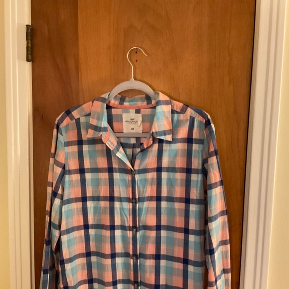 H&M LOGG Women’s Sz 14 Pink Blue Long Sleeve Plaid Button Up Shirt - Picture 2 of 10